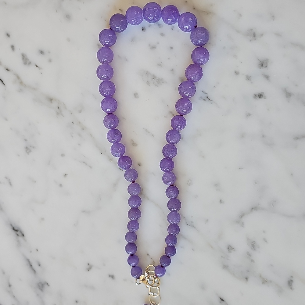 🪻HP🪻Lavender Jade Hand-Knotted Necklace 925 Chain - Picture 9 of 14